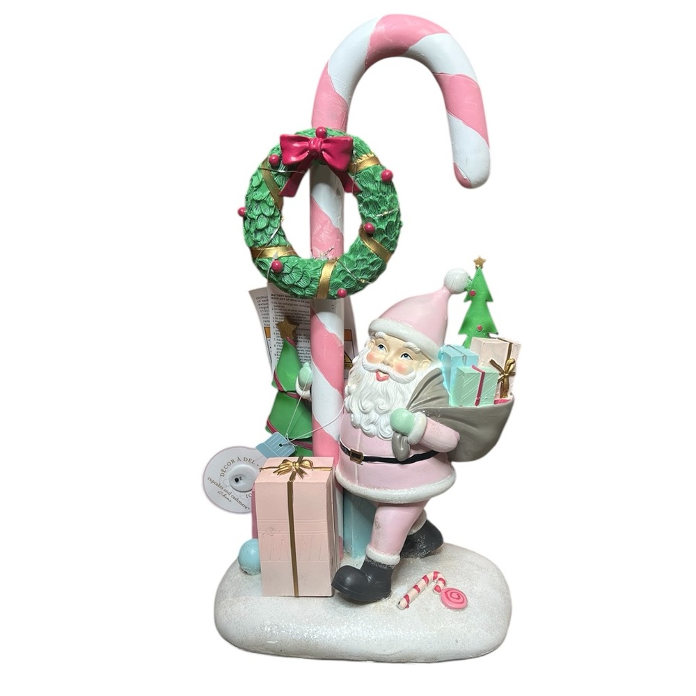 Vintage-Inspired 19” LED Santa Claus Figurine with Candy Cane & Wreath - Xmas - Picture 2 of 12